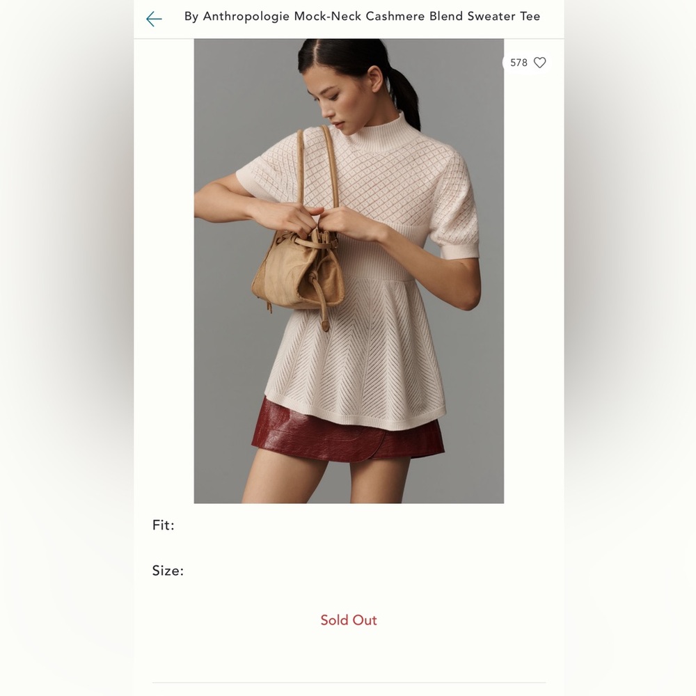 Anthropologie Mock-Neck Cashmere Blend Sweater Tee